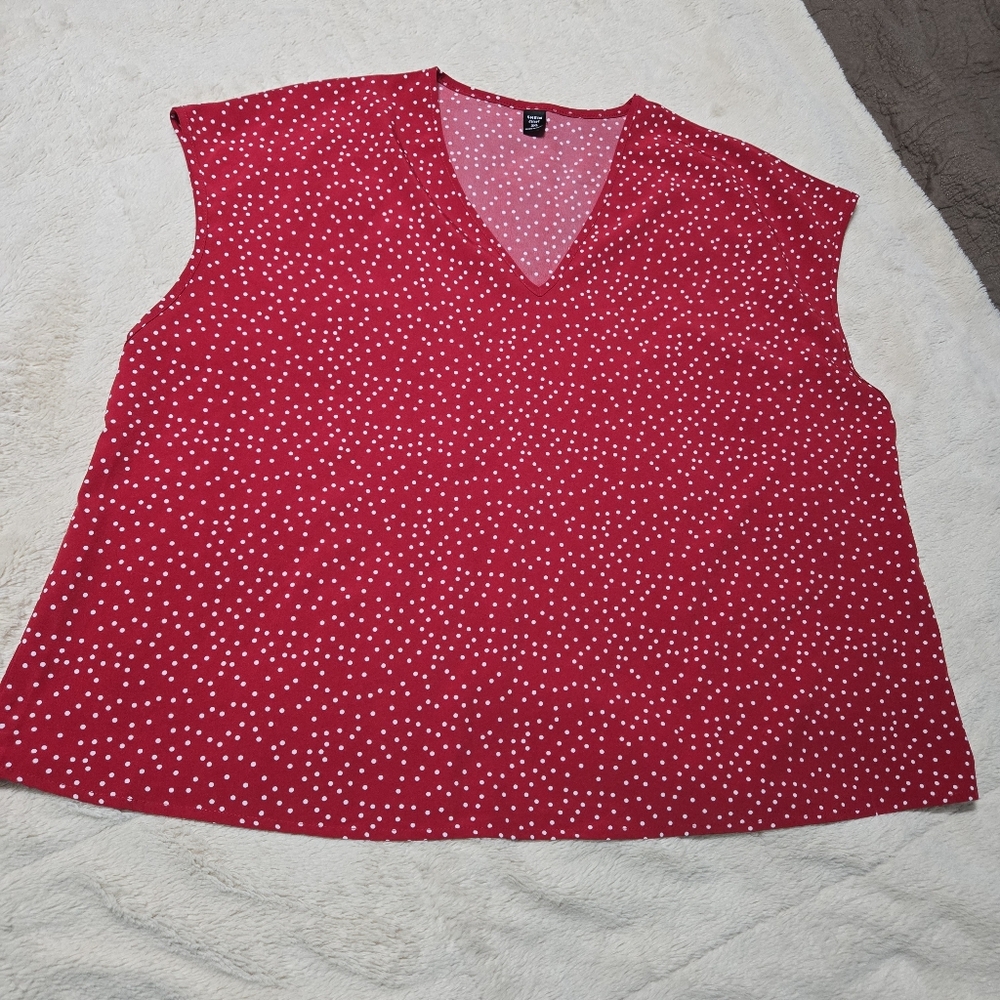 SheinCurve Plus Polka Dot Blouse, holiday red polka-dot, 3X